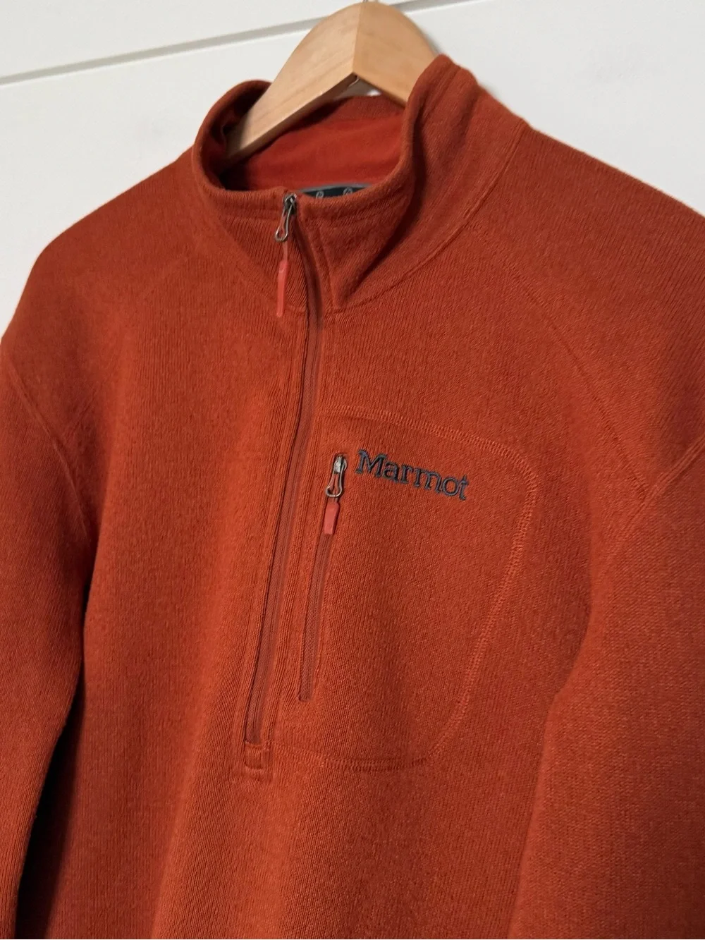 Marmot Sweater Mens Sz XL Orange 1/4 Zip Fleece Long Sleeve Outdoors Hiking